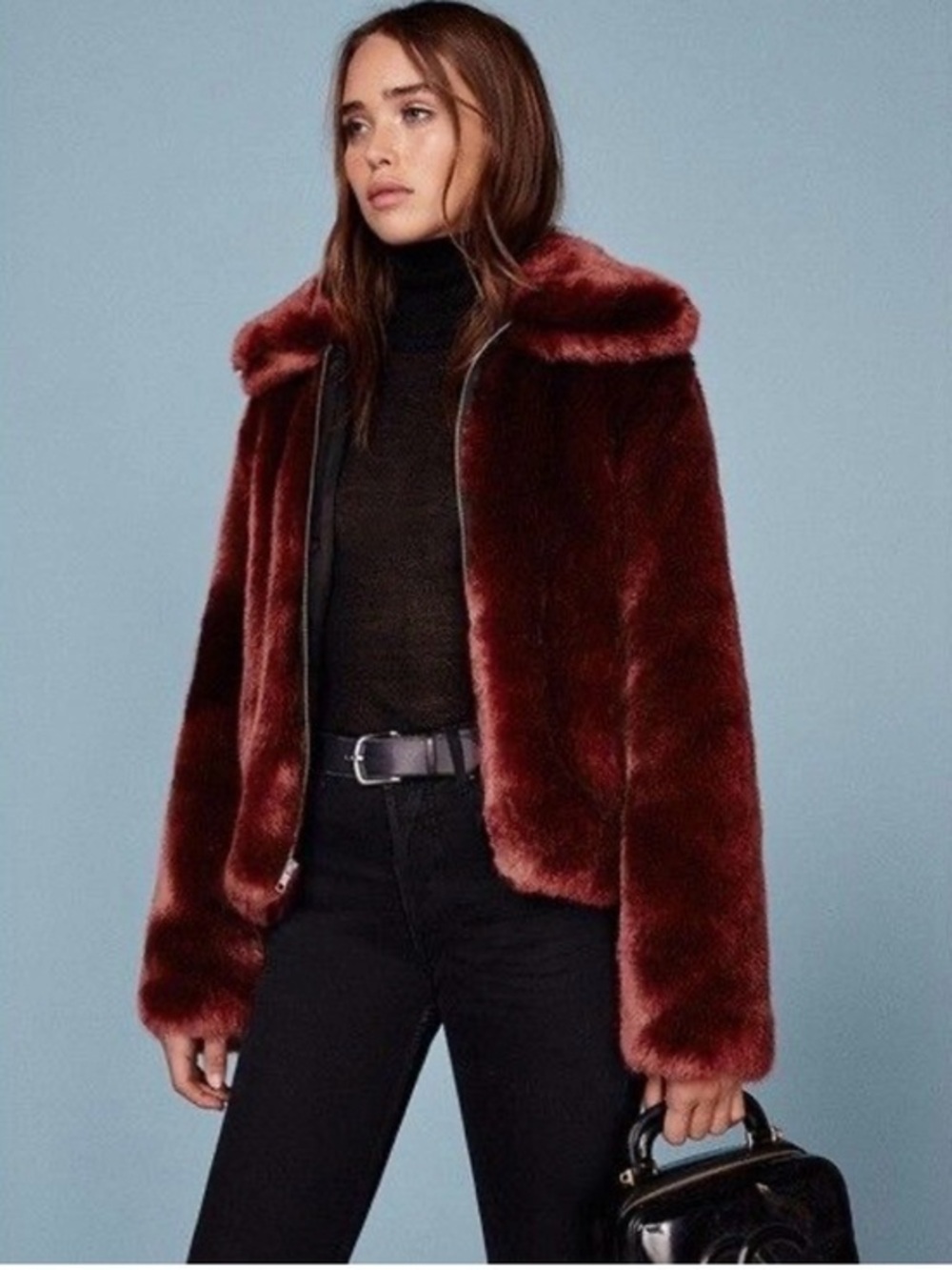 Express Plush Faux Fur Jacket in Deep Burgundy